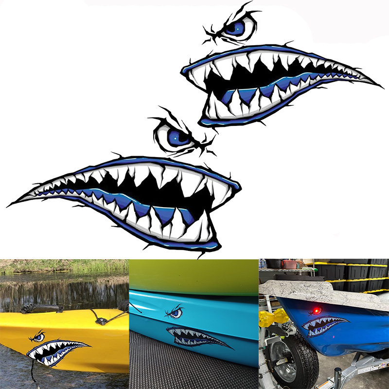2PCS 상어 이빨 입 보트 스티커 DIY 카약 낚시  - Fishing Boat Trailer 리뷰 및 가격